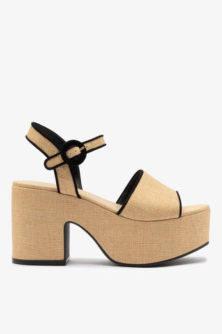Miso Sandal In Beige Raffia and Black Trimming