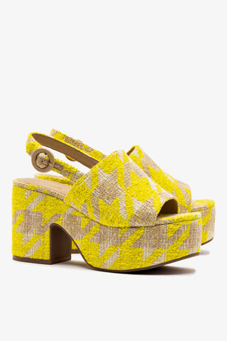 Miso Platform Sandal In Yellow Houndstooth Fabric