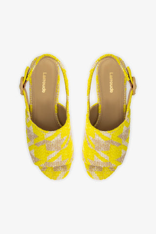 Miso Platform Sandal In Yellow Houndstooth Fabric