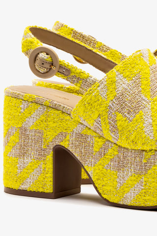 Miso Platform Sandal In Yellow Houndstooth Fabric