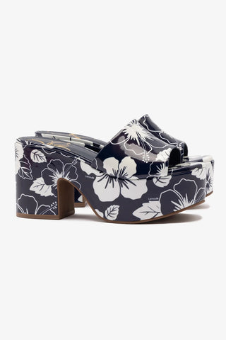 Miso Platform Sandal In Navy Printed Leather