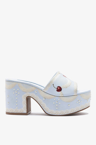 Larroudé x Tanner Fletcher: Miso Cake Mule Blue Satin Mule Larroudé x Tanner Fletcher