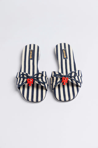 Bardot Flat Navy Striped Canvas Flat Larroudé
