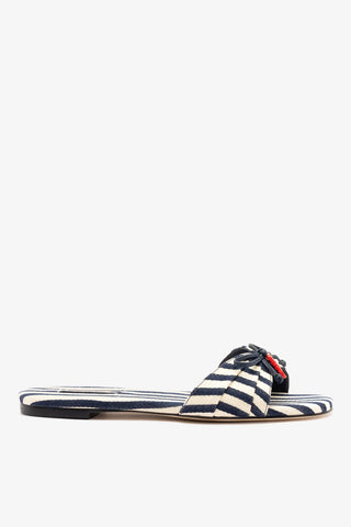 Bardot Flat Navy Striped Canvas Flat Larroudé