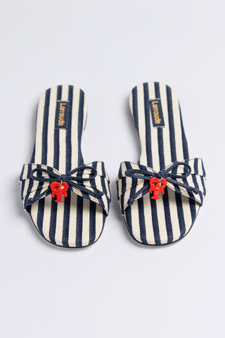 Bardot Flat Navy Striped Canvas Flat Larroudé