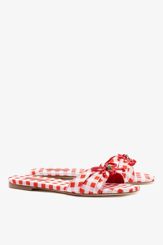 Bardot Flat Scarlet Printed Raffia Flat Larroudé