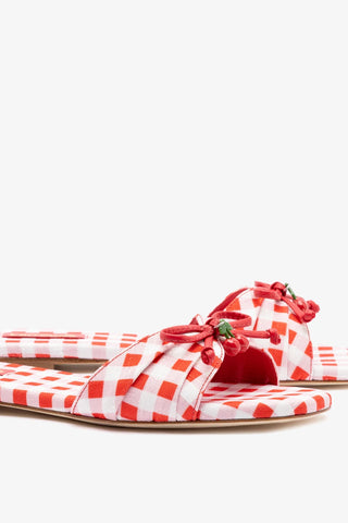 Bardot Flat Scarlet Printed Raffia Flat Larroudé