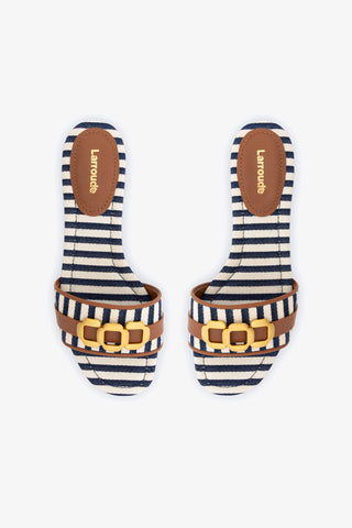 Franca Flat In Navy Leather And Caramel Leather
