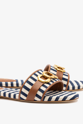 Franca Flat In Navy Leather And Caramel Leather