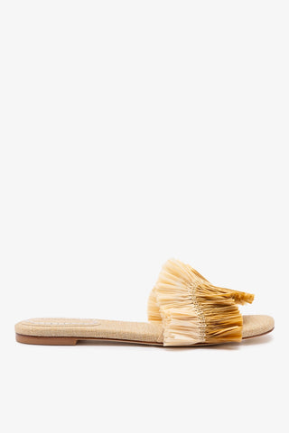 Ivy Fringe Flat In Beige Raffia