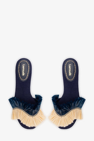Ivy Fringe Flat In Navy Raffia Flat - Sandal Larroudé