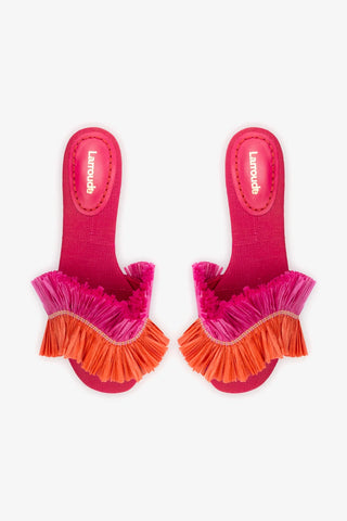 Ivy Fringe Flat In Pink and Orange Raffia