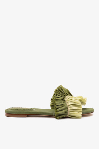 Ivy Fringe Flat In Seaweed Raffia
