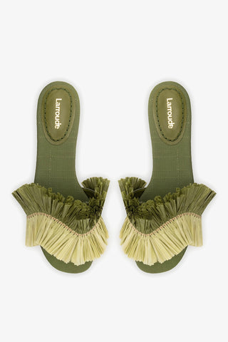 Ivy Fringe Flat In Seaweed Raffia
