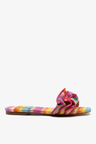 Ivy Ruffle Flat Rainbow Raffia Flat Larroudé
