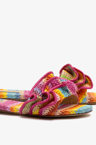 Ivy Ruffle Flat Rainbow Raffia Flat Larroudé