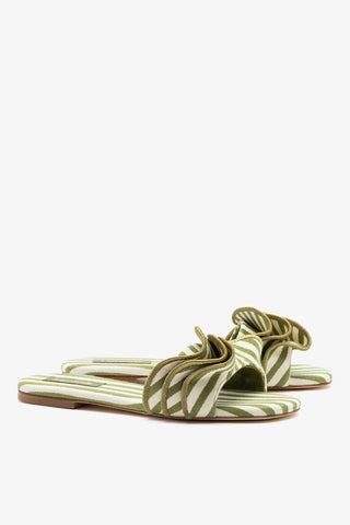 Ivy Ruffle Flat Seaweed Striped Canva Flat Larroudé