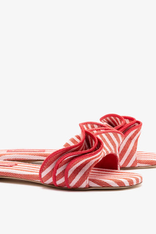 Ivy Ruffle Flat Carmine Striped Canva Flat Larroudé
