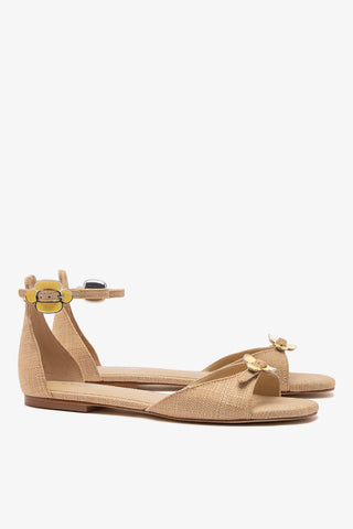 Tinx Flat Ankle Sandal In Beige Raffia