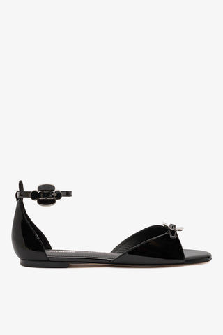 Tinx Flat Ankle Sandal In Black Soft Patent