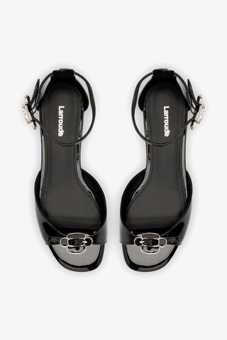 Tinx Flat Ankle Sandal In Black Soft Patent