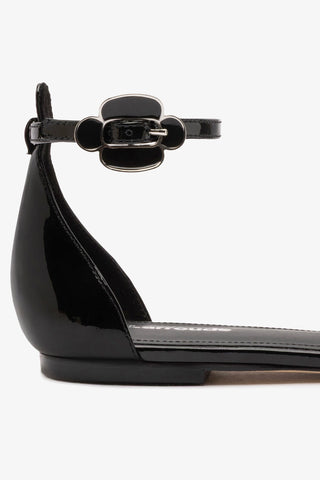 Tinx Flat Ankle Sandal In Black Soft Patent