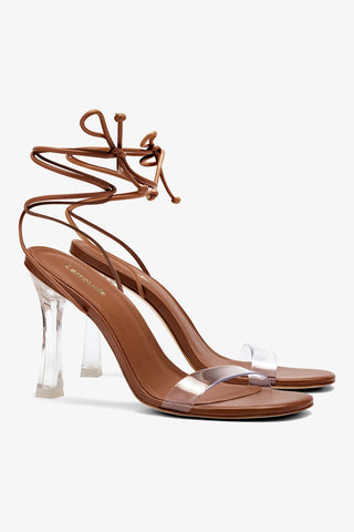 Gloria Sandal In Caramel Leather and Vinyl