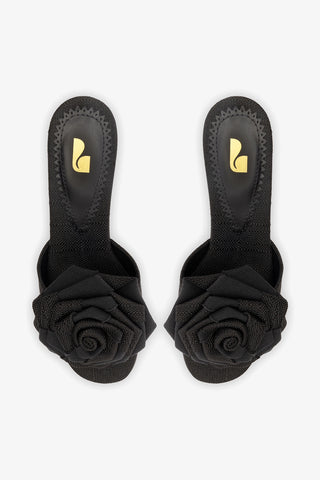 Scarlet Low Mule In Black Raffia