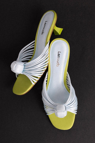 Valerie Mule Powder Blue and Green Satin Mule Larroudé