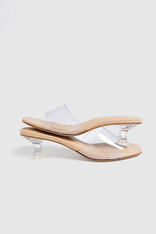 Vivi Lucite Clear Mule Sand Leather Mule Larroudé