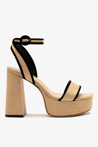 Dolly Sandal In Beige Raffia and Black Trimming