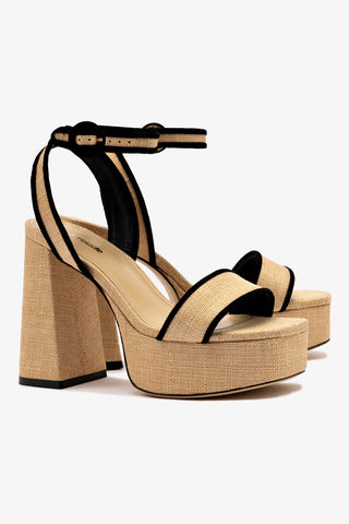 Dolly Sandal In Beige Raffia and Black Trimming