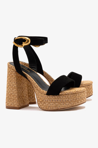 Dolly Verona Sandal In Black Suede and Natural Raffia