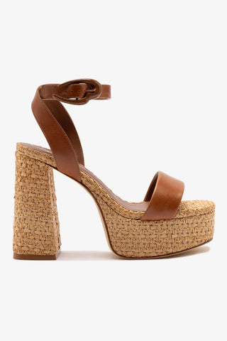 Dolly Verona Sandal In Caramel Leather and Natural Raffia