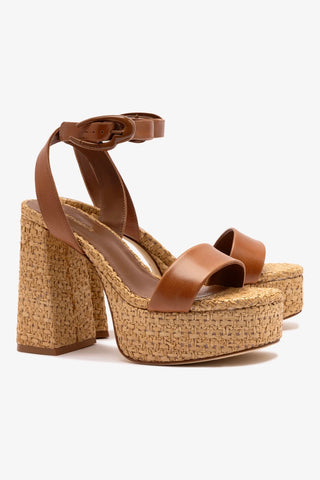 Dolly Verona Sandal In Caramel Leather and Natural Raffia