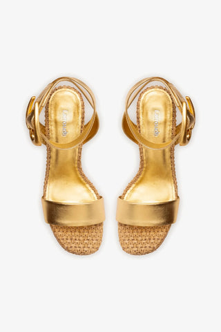 Dolly Verona Sandal In Gold Metallic Leather and Natural Raffia