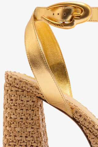 Dolly Verona Sandal In Gold Metallic Leather and Natural Raffia