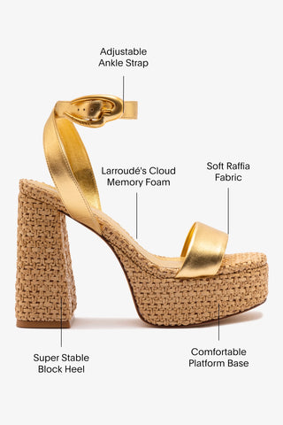Dolly Verona Sandal In Gold Metallic Leather and Natural Raffia