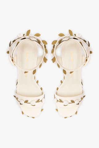 Larroudé x Tanner Fletcher: Dolly Rose Vines Sandal Ivory Leather Sandal Larroudé x Tanner Fletcher
