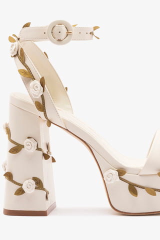 Larroudé x Tanner Fletcher: Dolly Rose Vines Sandal Ivory Leather Sandal Larroudé x Tanner Fletcher