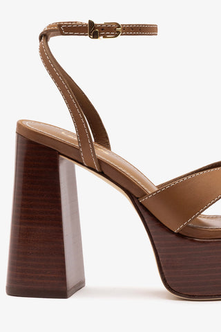 Dolly X Wood Sandal Caramel Leather Sandal Larroudé