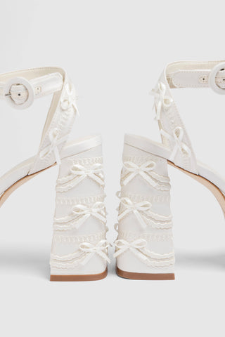 Larroudé x Tanner Fletcher: Dolly Cake&Lace Sandal White Satin Sandal Larroudé x Tanner Fletcher