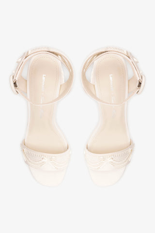 Larroudé x Tanner Fletcher: Dolly Cake&Lace Sandal White Satin Sandal Larroudé x Tanner Fletcher