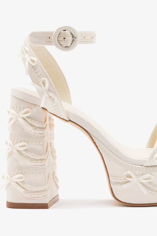 Larroudé x Tanner Fletcher: Dolly Cake&Lace Sandal White Satin Sandal Larroudé x Tanner Fletcher