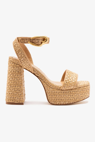 Dolly Verona Sandal In Beige Leather and Natural Raffia