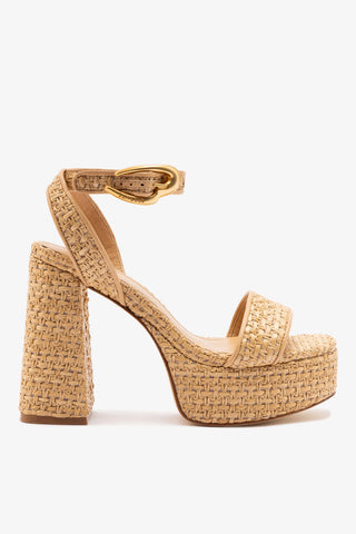 Dolly Verona Sandal In Beige Leather and Natural Raffia