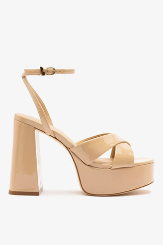 Dolly X Platform Sandal In Sand Patent Leather Sandal Larroudé
