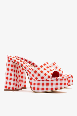 Dolly Platform Mule Scarlet Printed Raffia Mule Larroudé