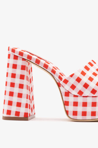 Dolly Platform Mule Scarlet Printed Raffia Mule Larroudé