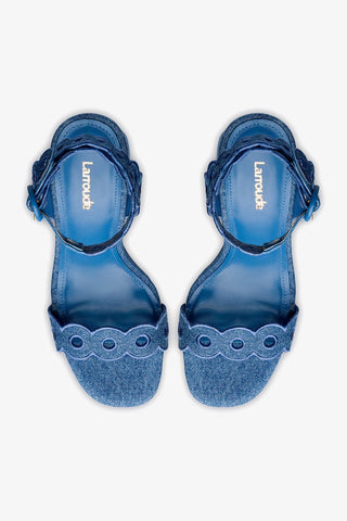 Dolly Broderie Sandal In Blue Stoned Denim